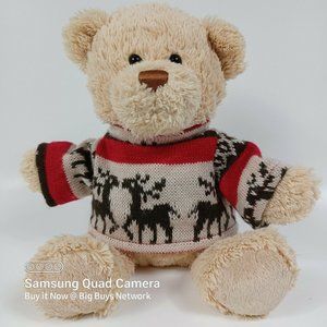 GUND Tan 12" Teddy Bear Plush Brown Thread Nose🧸 in Knit Reindeer Art  Sweater